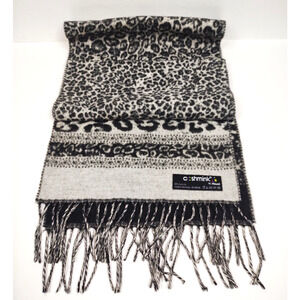 FRAAS Cashmink Scarf Soft Acrylic Animal Leopard Made In Germany Fringed 11”x52”